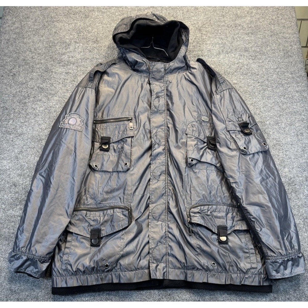 Parish Nation Men's XL Gray Hooded Utility Jacket Quilted Lined Multi Pocket